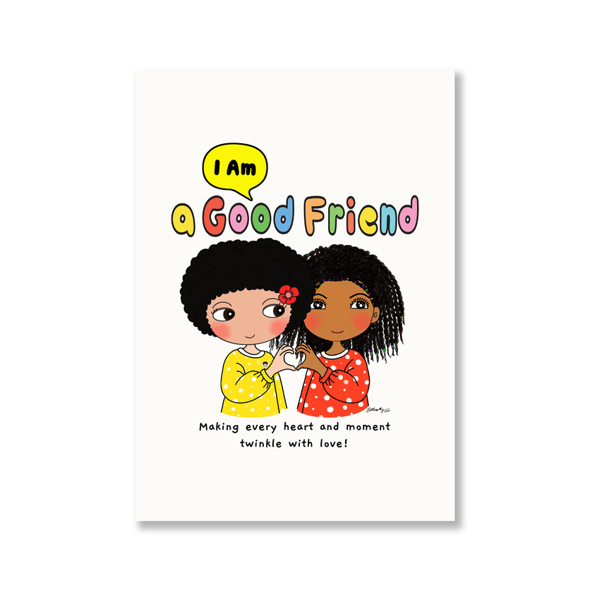 Children’s friendship wall art print – I Am a Good Friend – two kids making a heart shape