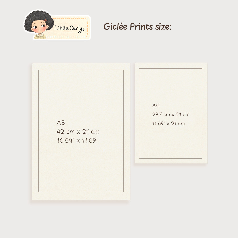 I Am Happy affirmation print size guide showing available print dimensions.