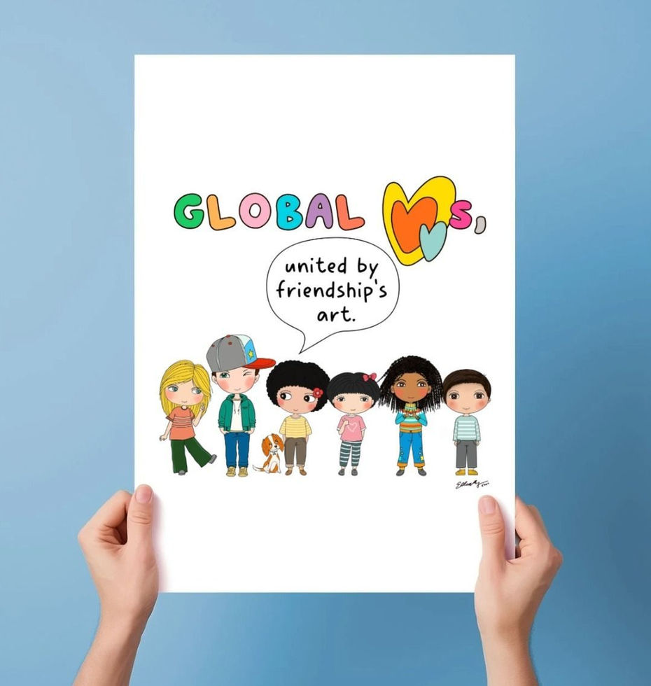 Global hearts, united by friendship's art. - Giclée Fine Art Print