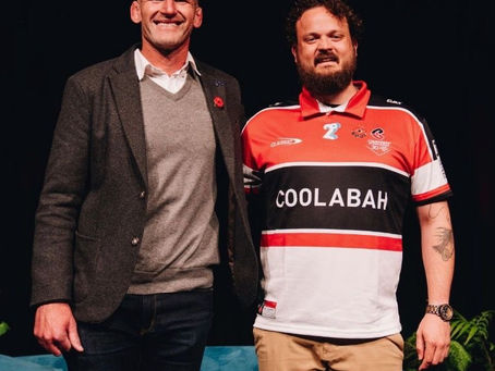 Jonah standing with Kieran Read at the Crusaders Super Lunch where he supported Te Tahi Youth’s fundraising efforts.
