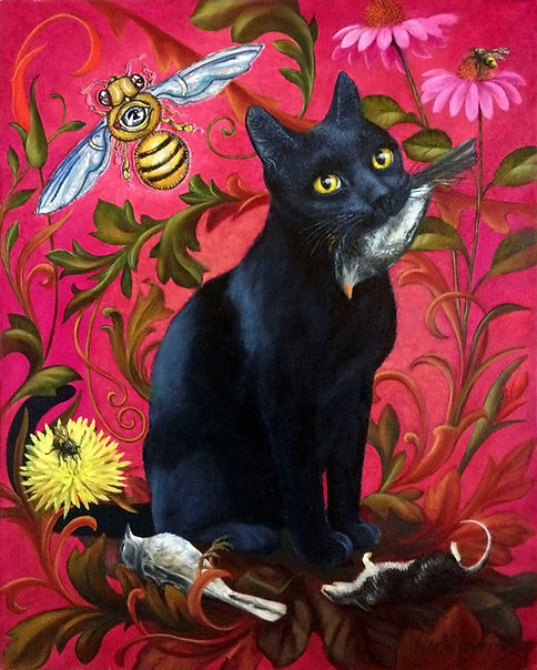 Rasputin-JaneFalkenbergblackcat-cat catches bird-Kitsch art.jpg