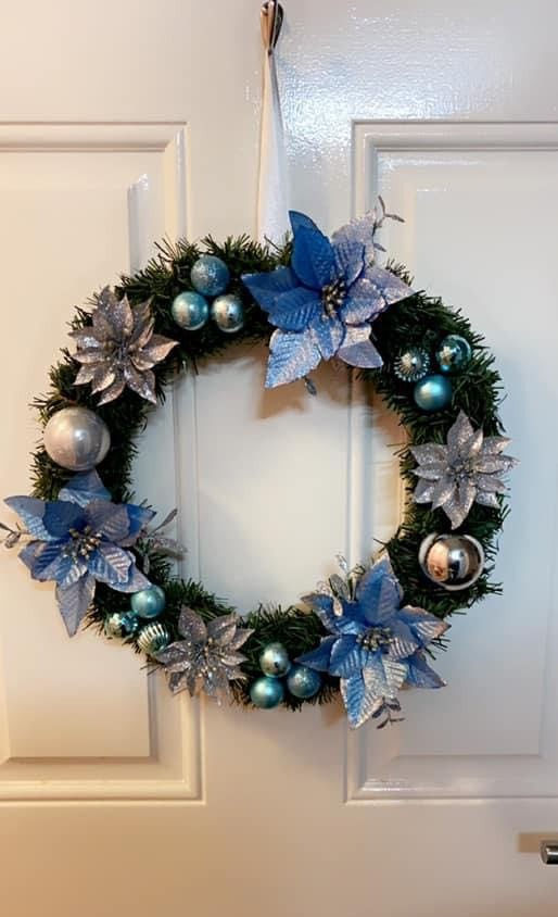 Icy Blue & Silver Poinsettia Wreath
