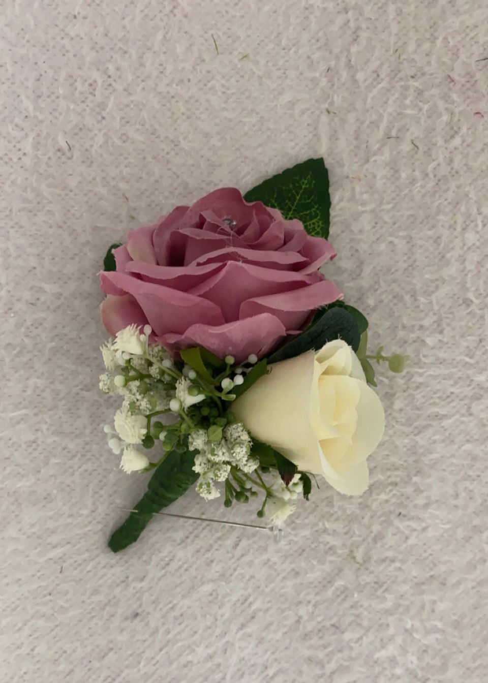 Mauve & Ivory Double Buttonhole 