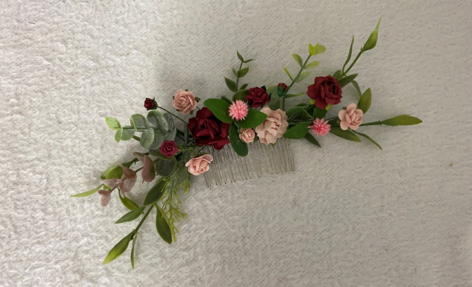 Burgundy & Blush Hair Comb (With Thistles)