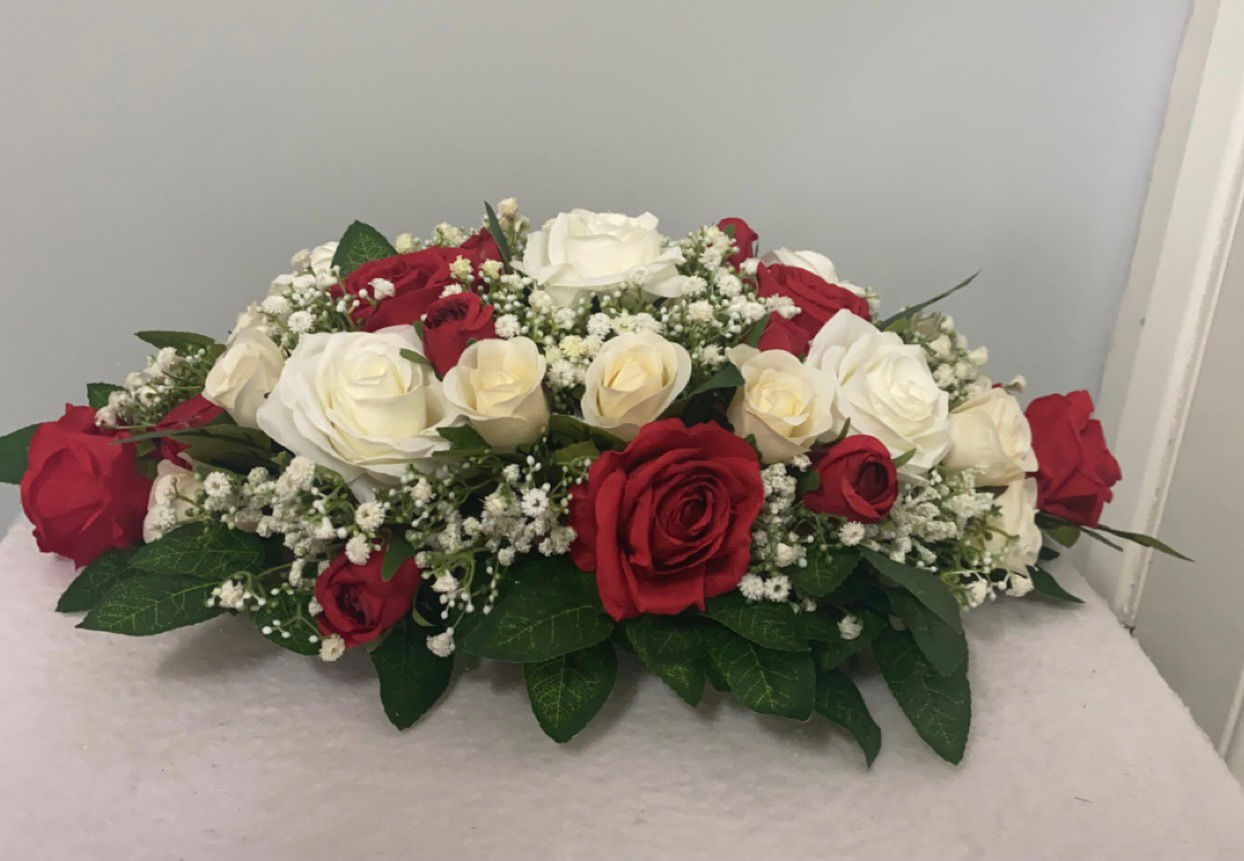 Red & White Rose Gypsophila Centrepiece