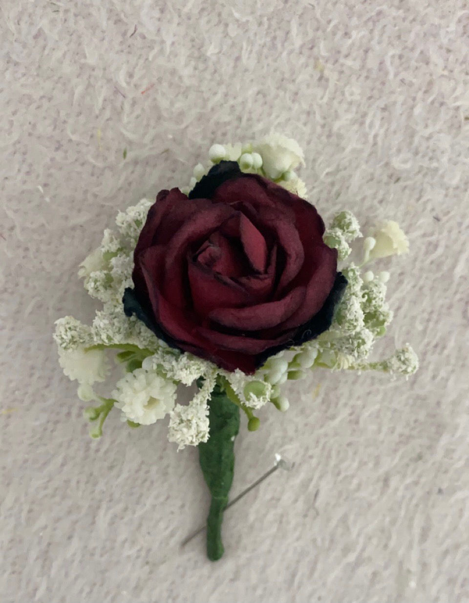 Burgundy Page Boy Buttonhole 