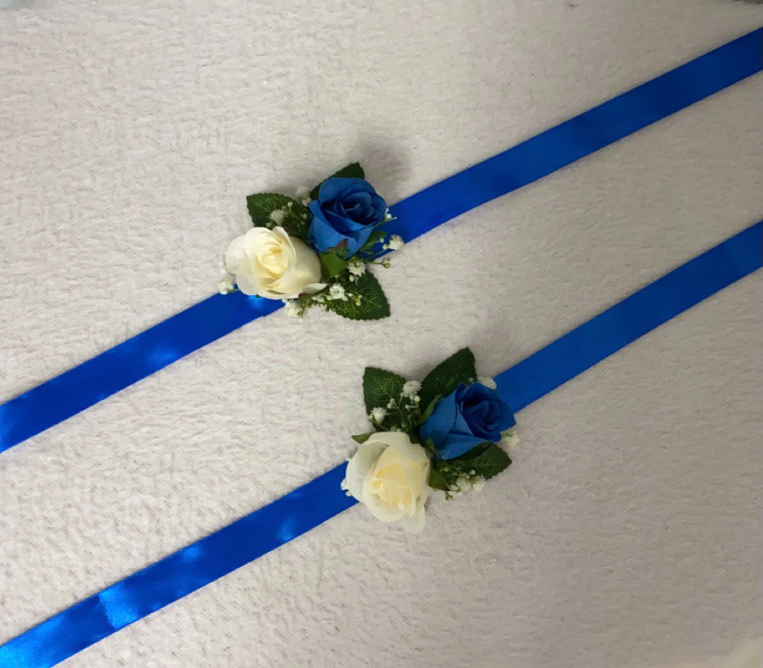Royal Blue & Ivory Wrist Corsage 