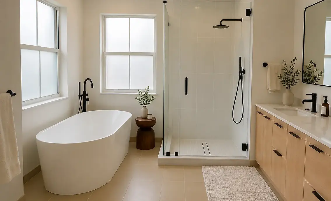 Modern bathroom transformation with walk-in shower, Boca Raton FL