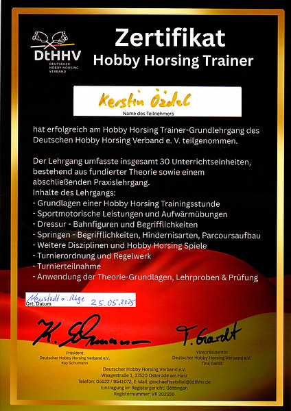Hobby Horsing Trainer Zertifikat vom DtHHV - Kerstin Özdel