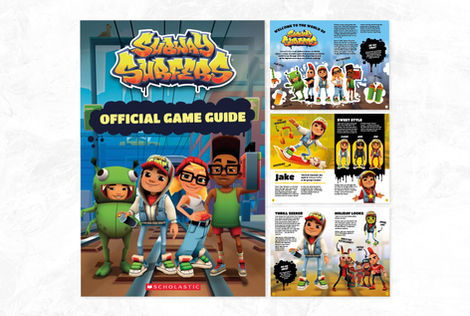 Interior layout design of the 128-page Subway Surfers Official Game Guide for Scholastic.