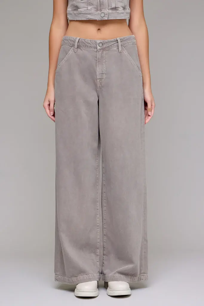 תמונה ממוזערת: High Rise Super Wide leg Trouser-ג׳ינס רך בגוון אפרפר בגזרה מתרחבת