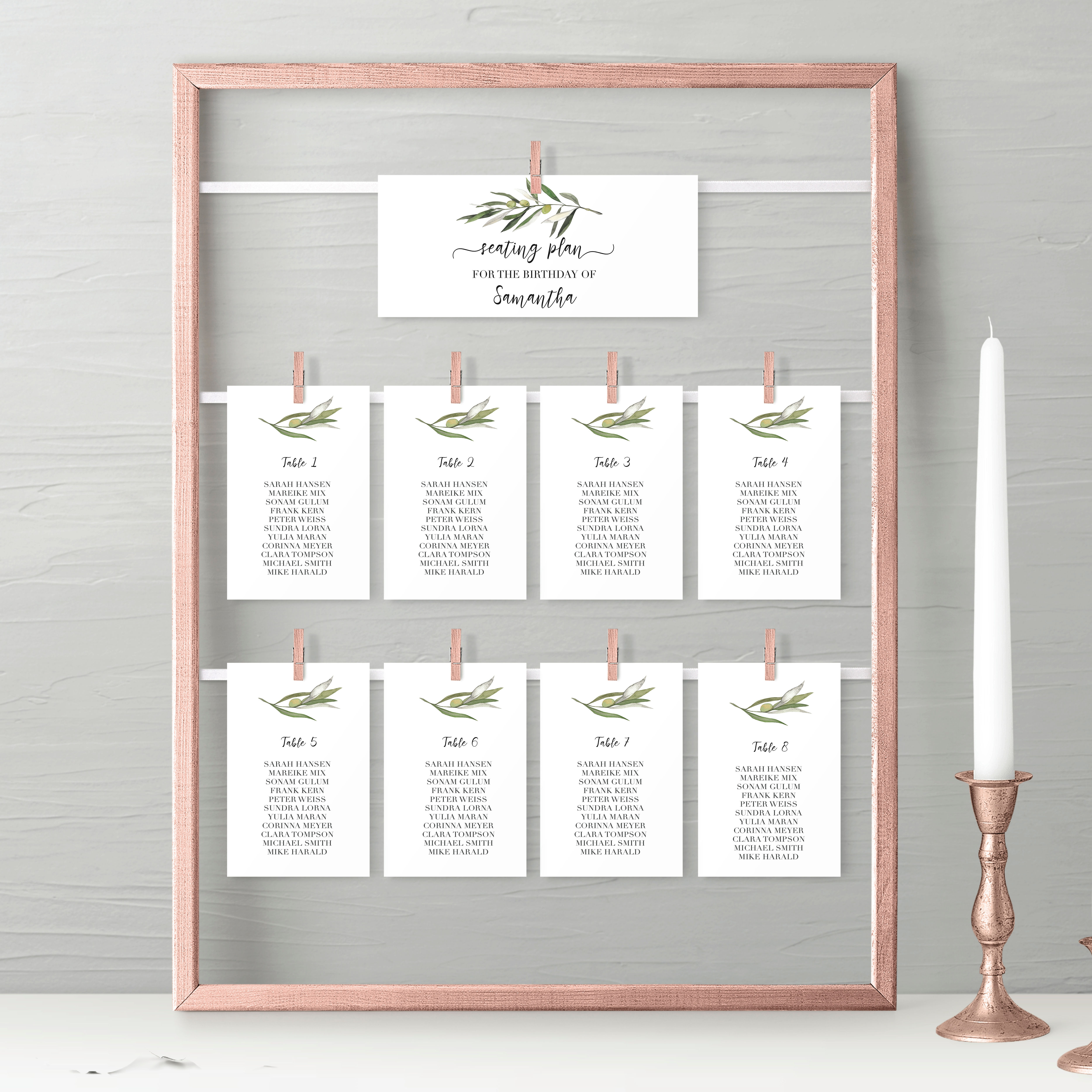 Oliven Zweig Namensplan Olivenblatt, Saalplan, Sitzordnung für Gäste