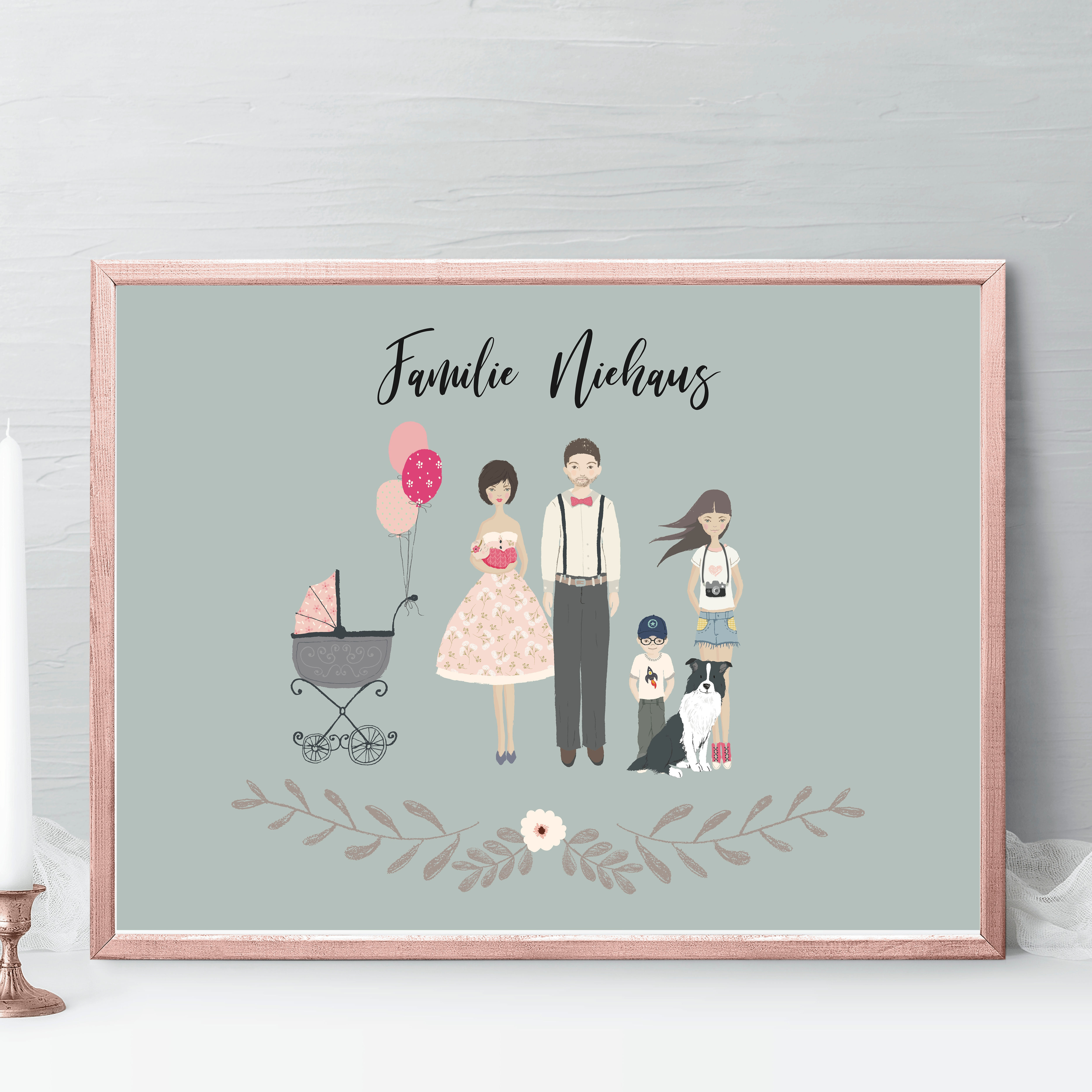 Familienbild Karikatur Portrait, digitales Portrait, persönliches Familienfoto