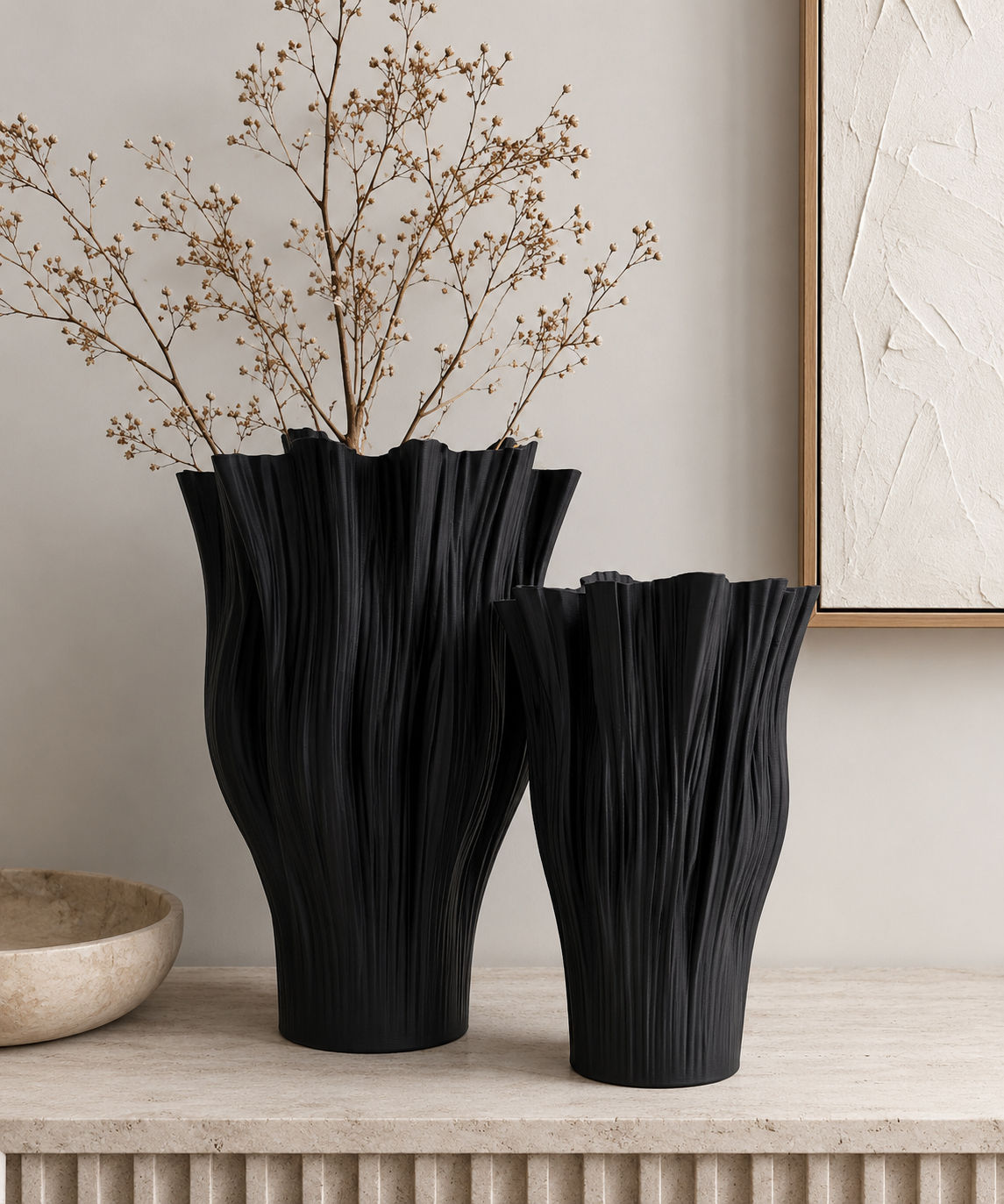 Munich 3D Black Ceramic Vase Large