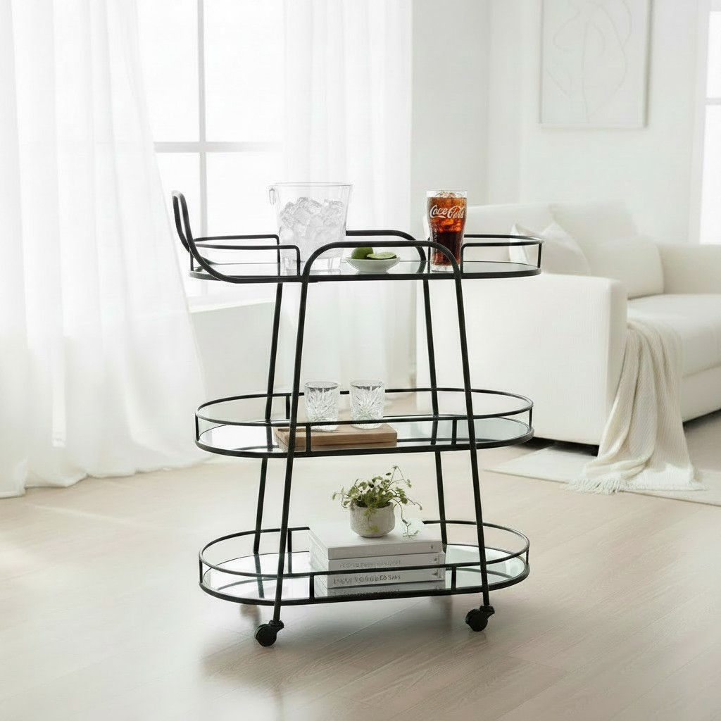 Brooklyn Mirrored Bar Cart - Matte Black
