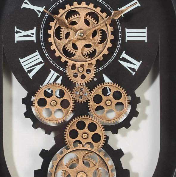 Thumbnail: Oval Matte Black On Gold Metal Wall Clock 