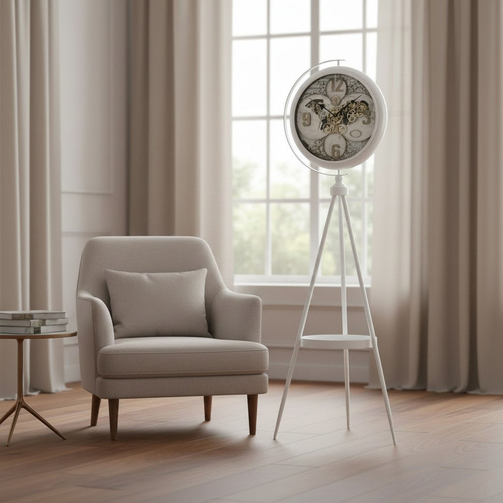 White Tripod World Gear Clock