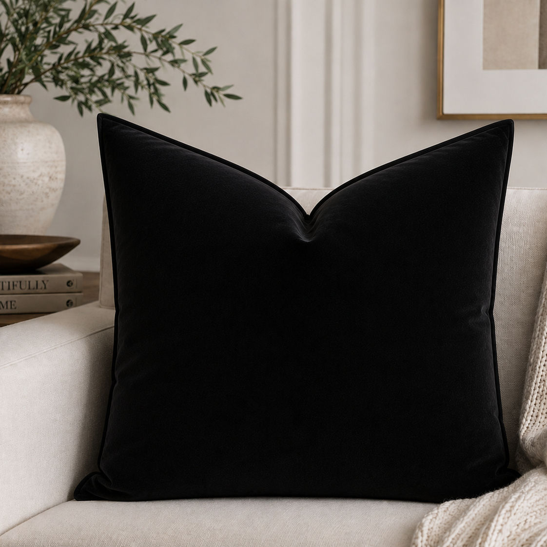 Luxury Velvet Cushion- Raven Black