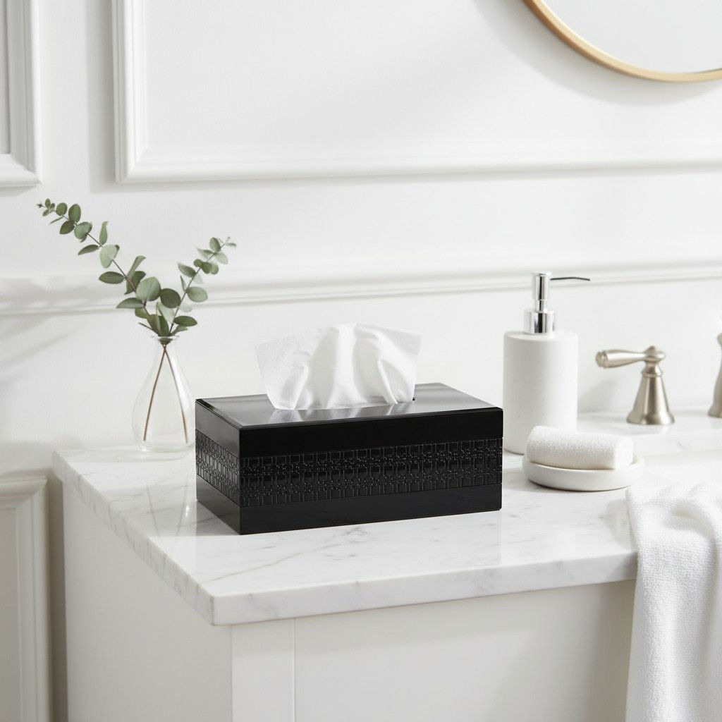 Black Mosaic Glass Tissue Box
