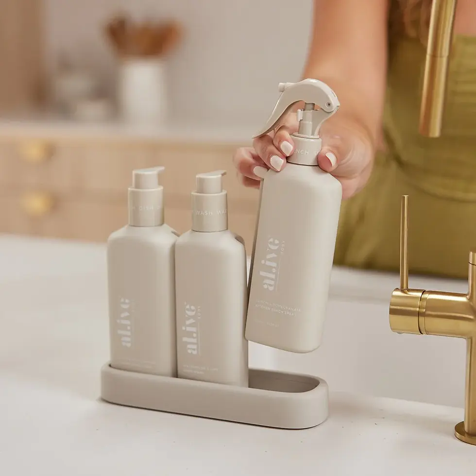 Thumbnail: Al.ive Dishwashing Liquid, Hand Wash & Bench Spray + Tray, Premium Kitchen Trio