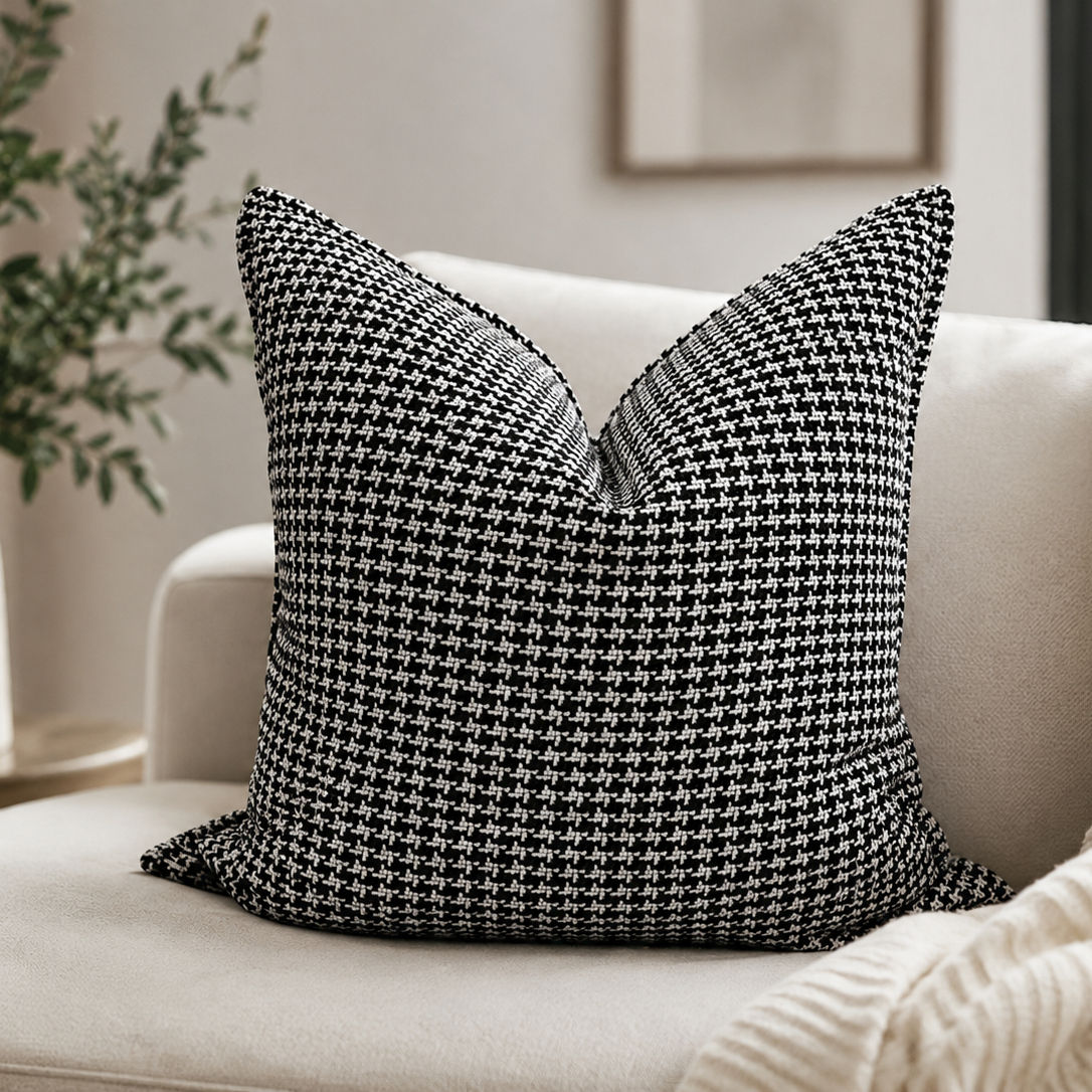 Houndstooth Thick Black & White Cushion 55cm
