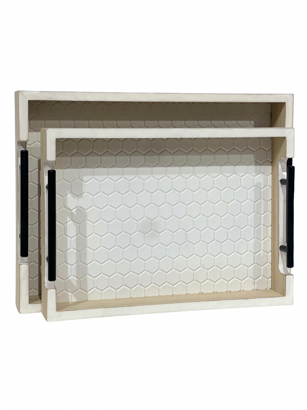 White Wash Hex Timber Rectangular Trays Set Of 2