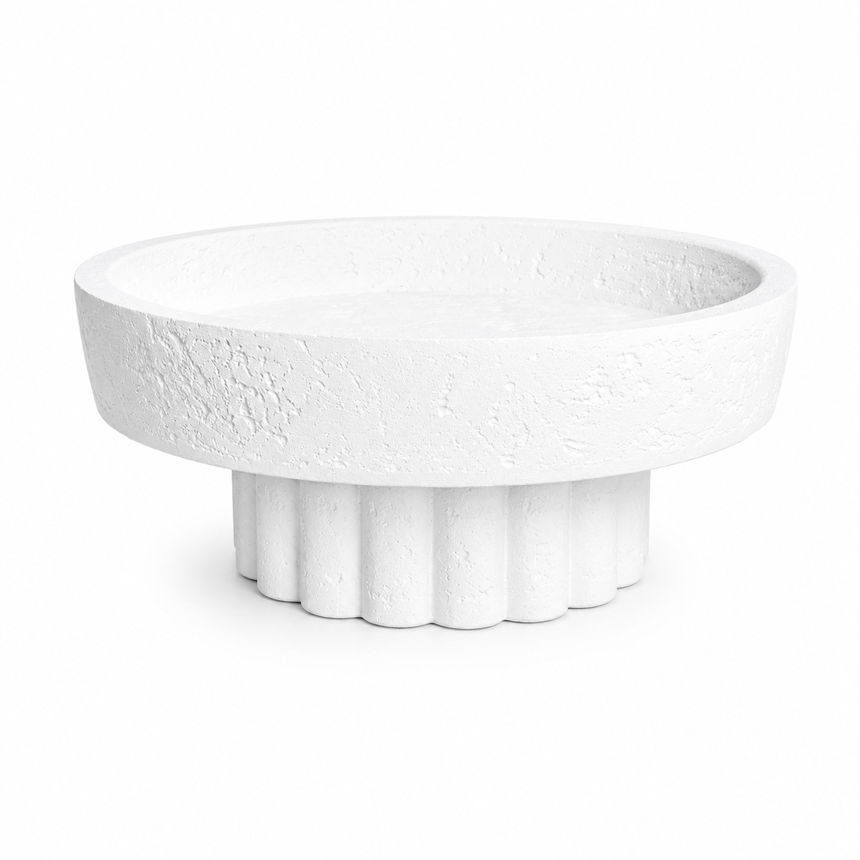 White Stone Fluted Pedestal Bowl 25cm