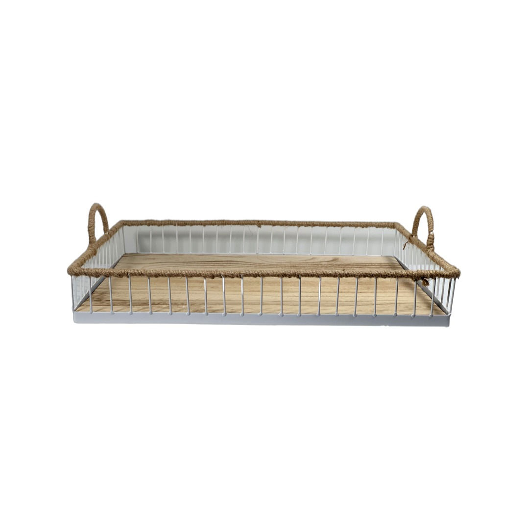 White Metal Edge Timber Tray Large