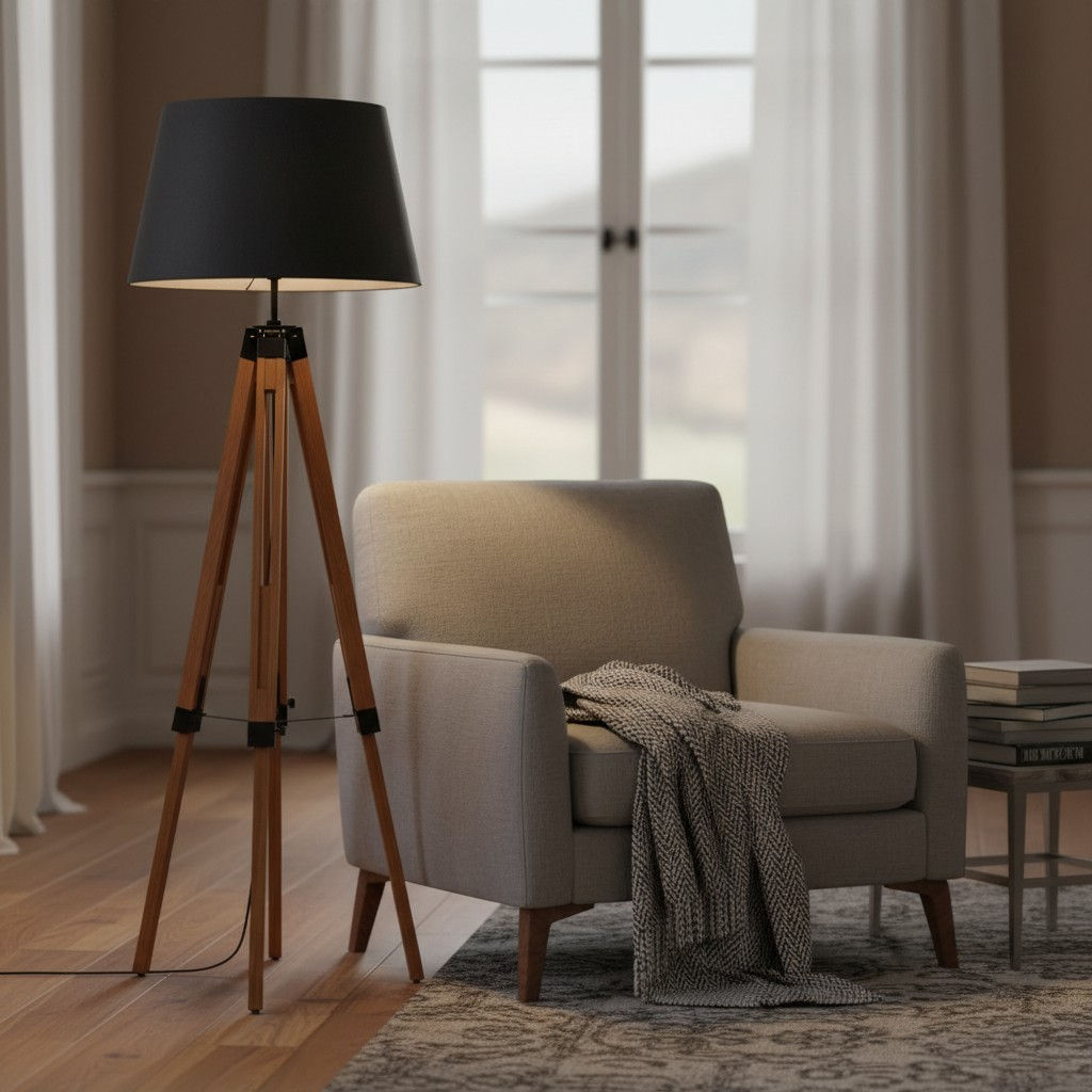 Timber Black Tripod Floor Lamp 136cm