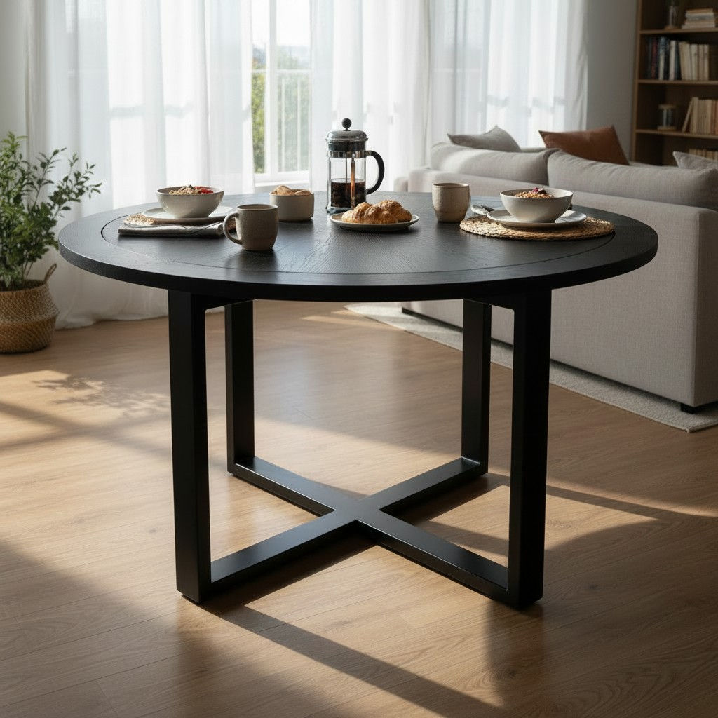 Hampton Parquet Round Black Dining Table