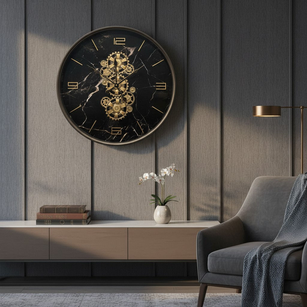 Black and Gold Marble/Numeric Wall Clock 60cm