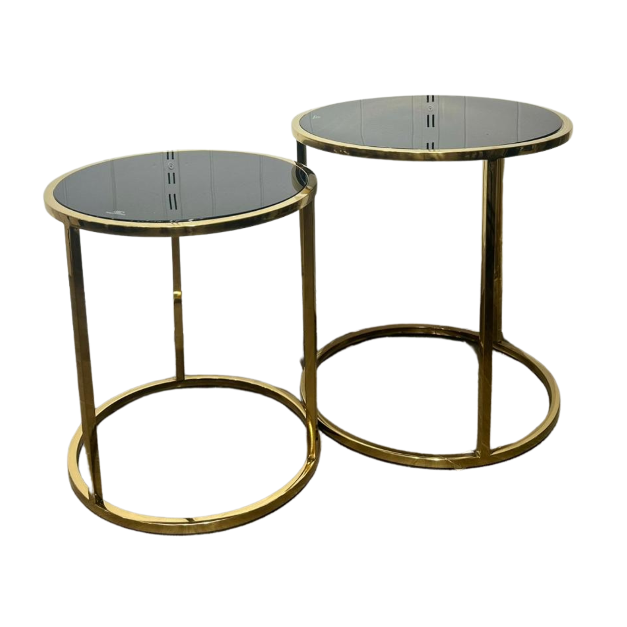 Gold Metal Black Glass Side Tables Set of 2