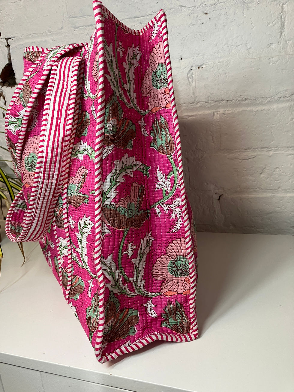 Thumbnail: Quilted Tote Bag - Pink Poppy
