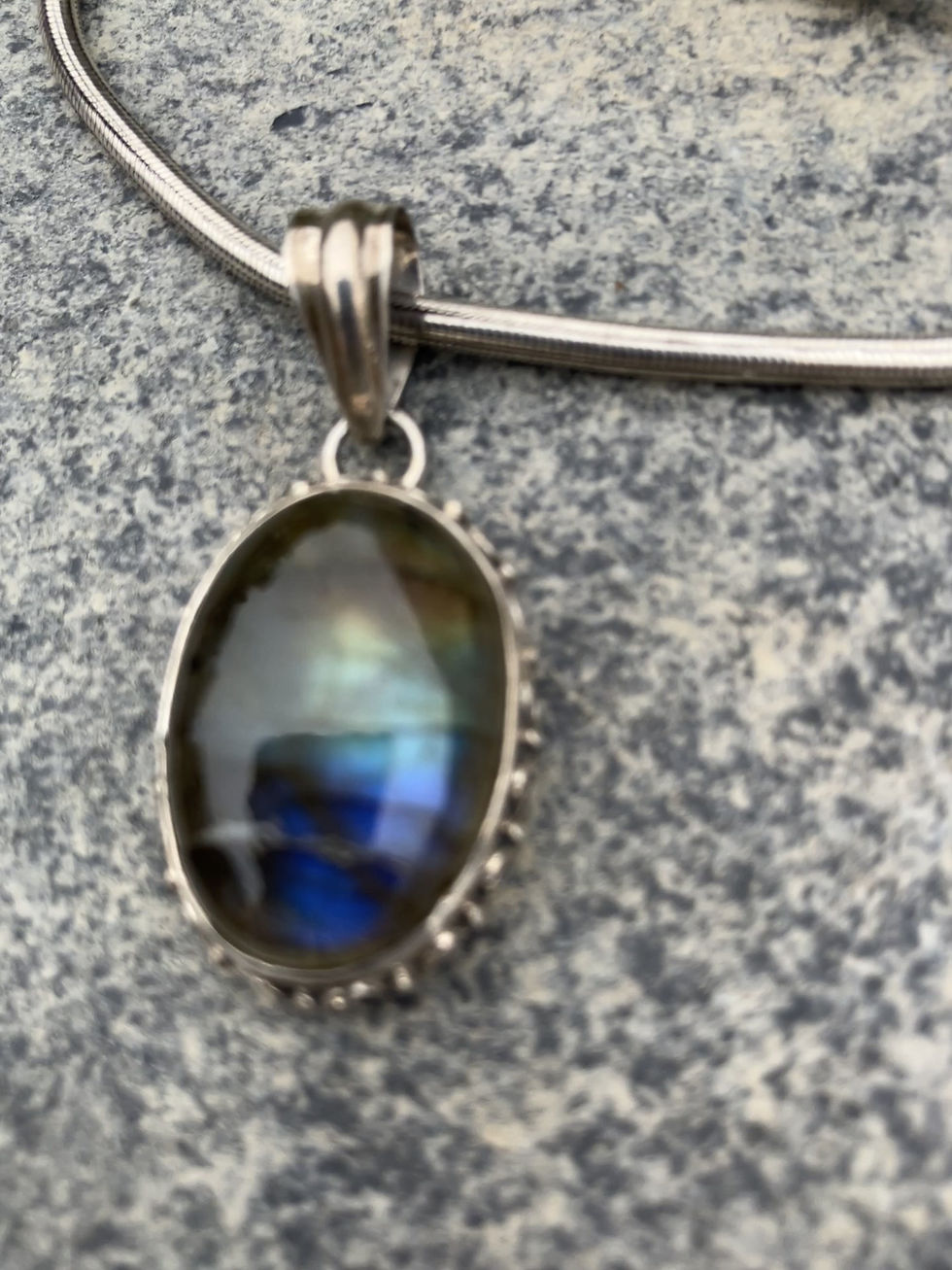 Thumbnail: Labradorite Silver Snake Chain Necklace
