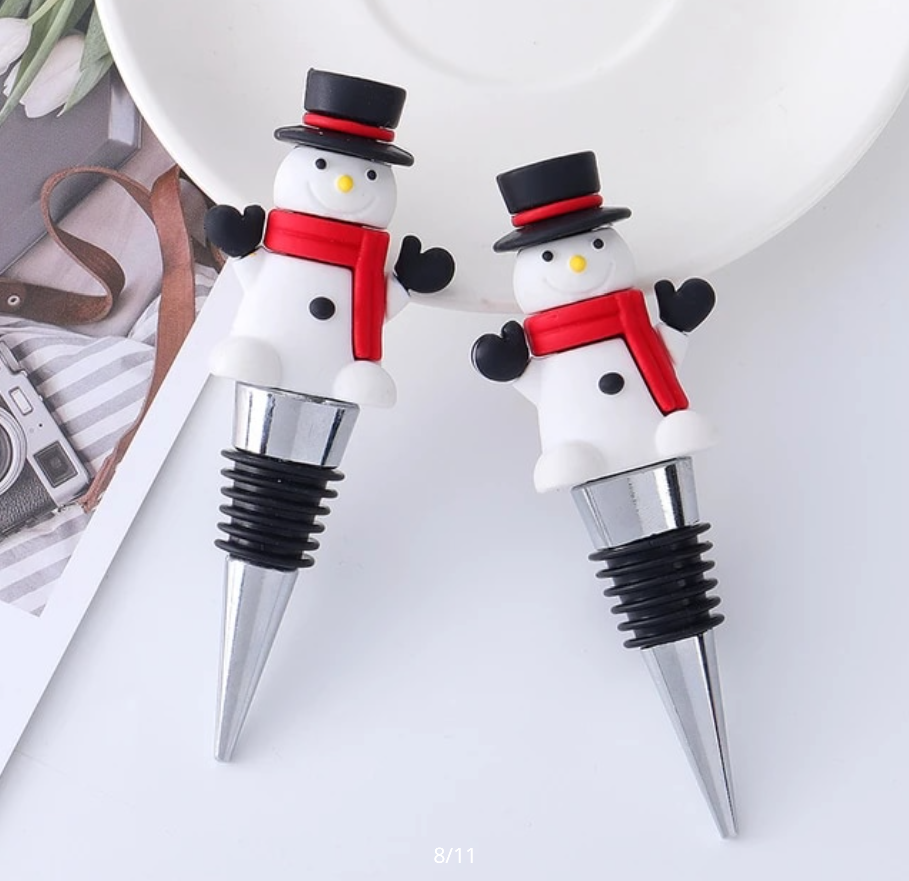 Tapón botella de vino de muñeco de nieve