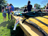 Life jackets on a table