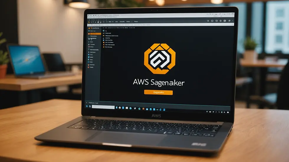 Close-up view of a laptop displaying the AWS SageMaker interface