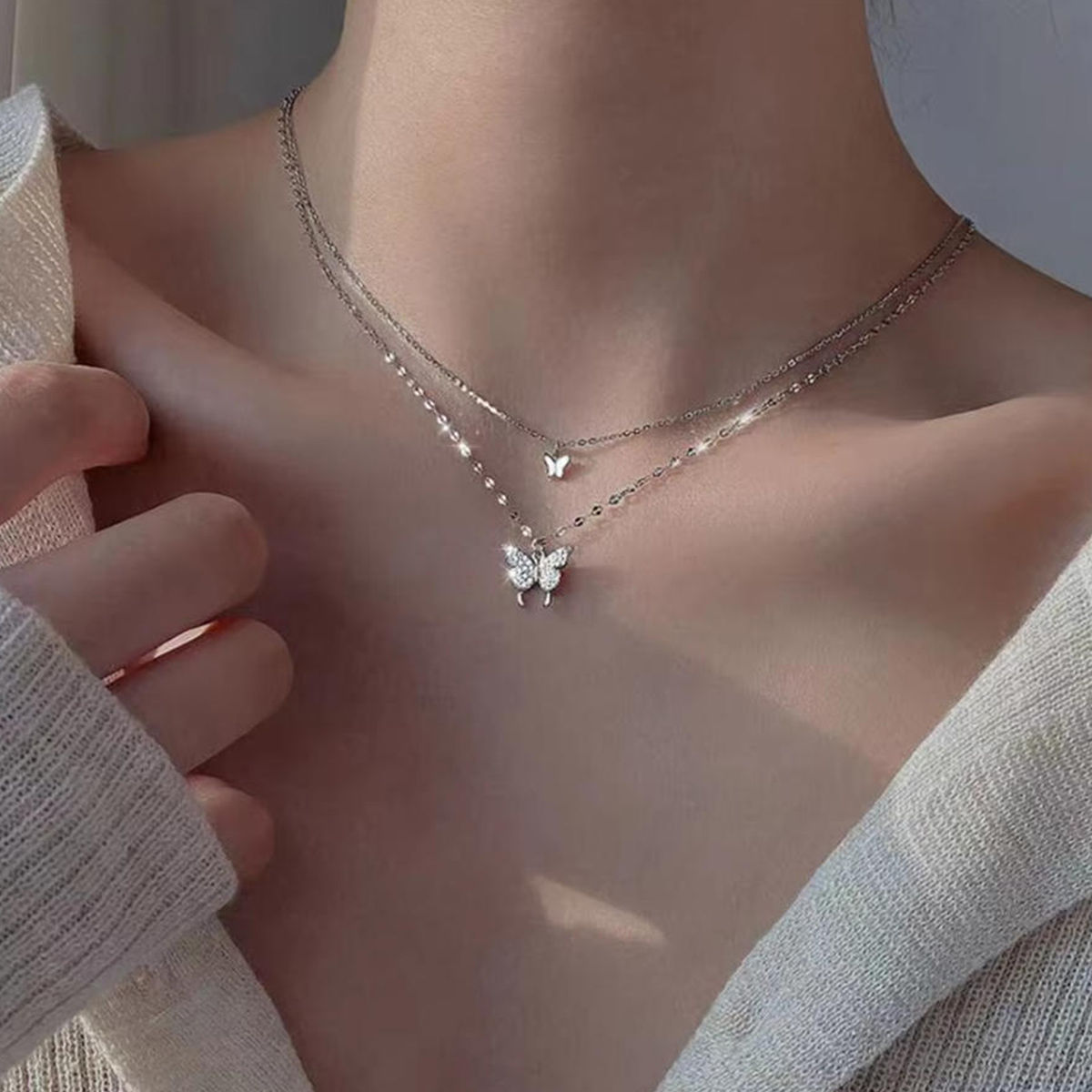 Collier Double Rang Papillon Scintillant