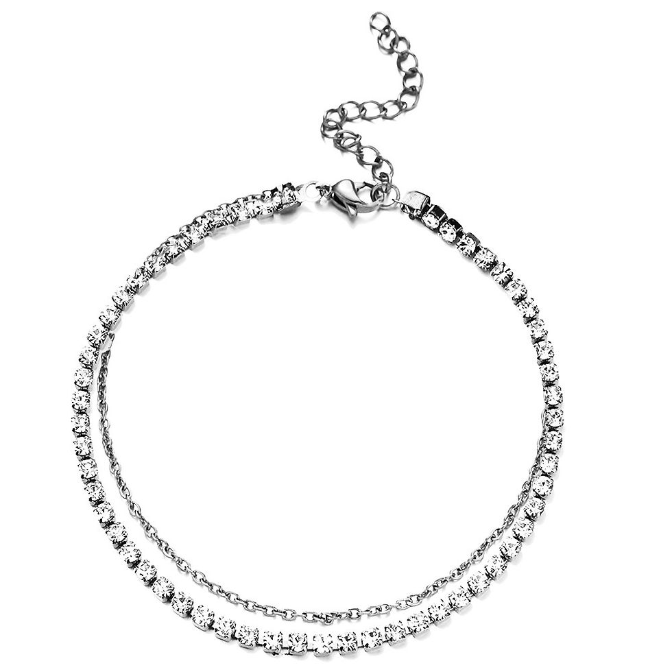 Miniature : Bracelet de Cheville Tennis MinaMaMa en Acier Inoxydable et Cristaux