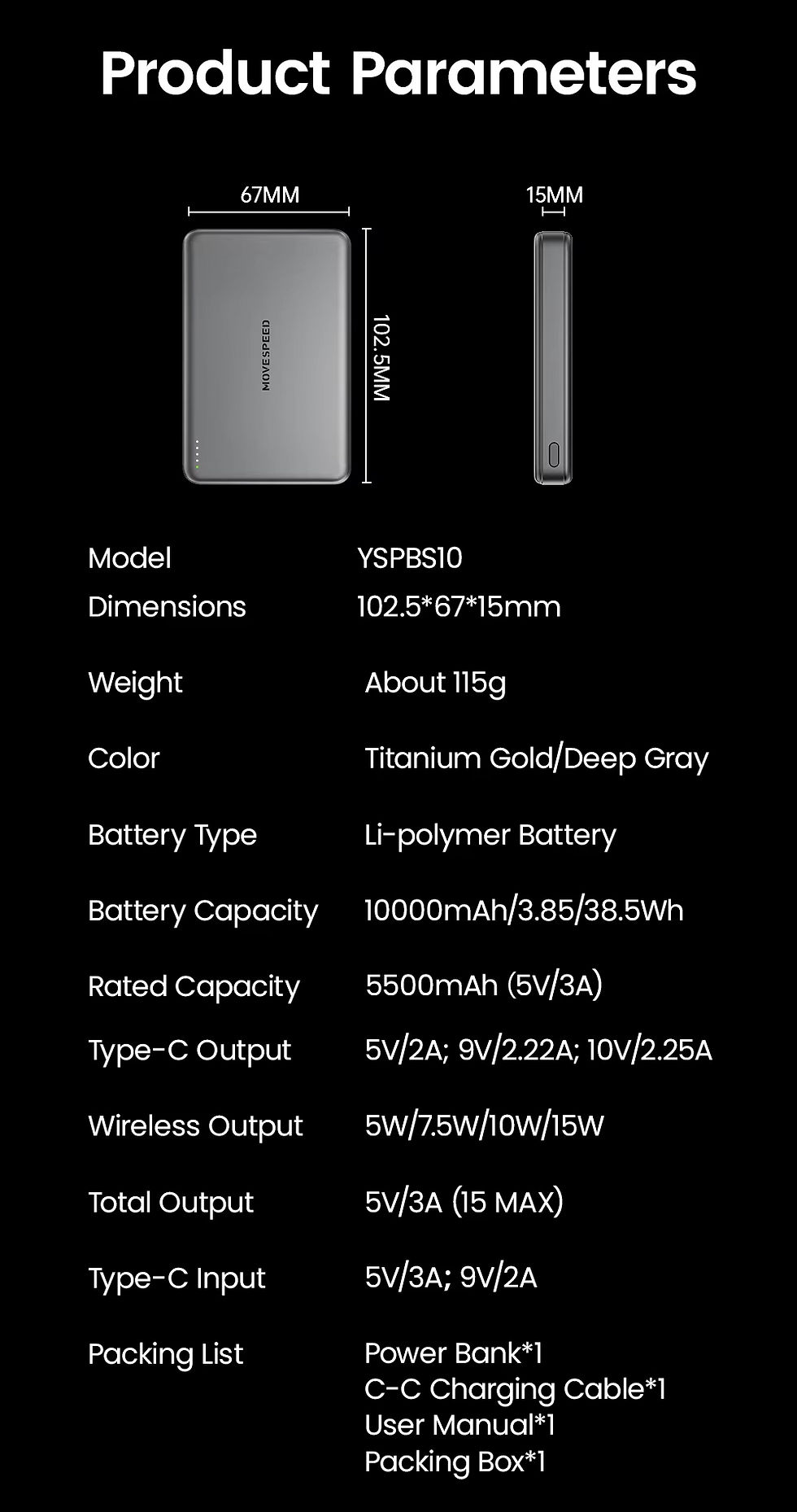 Miniatura: MOVESPEED S10 Slim Magnetic Power Bank 10000mAh PD20W Portable Charger Wireless 