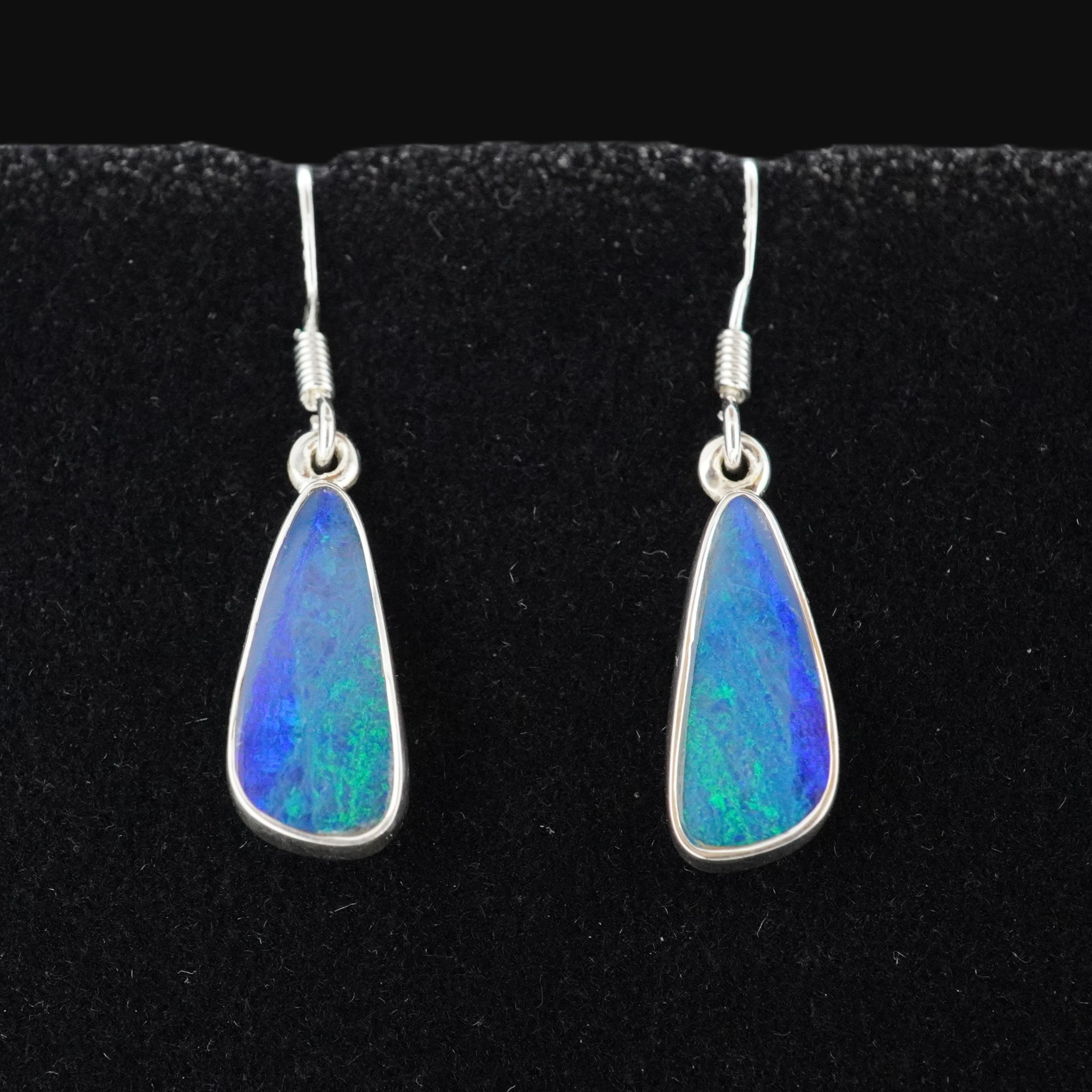Blue Opal Doublet Sterling Silver Drop Earrings