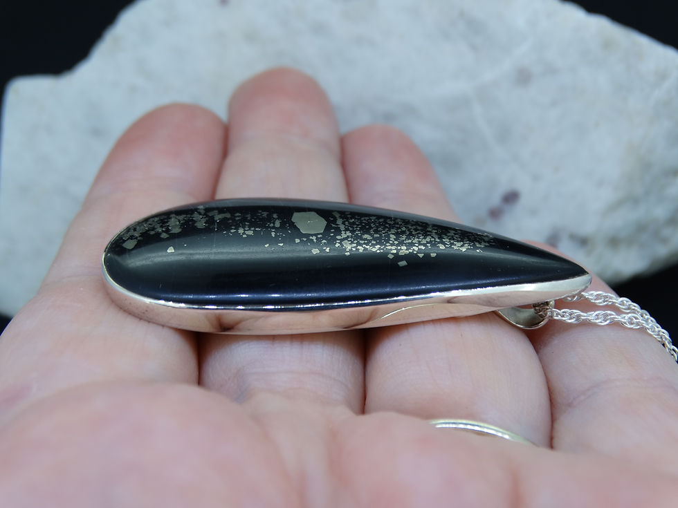 Thumbnail: Swiss Pyrite in Black Slate Sterling Silver Pendant