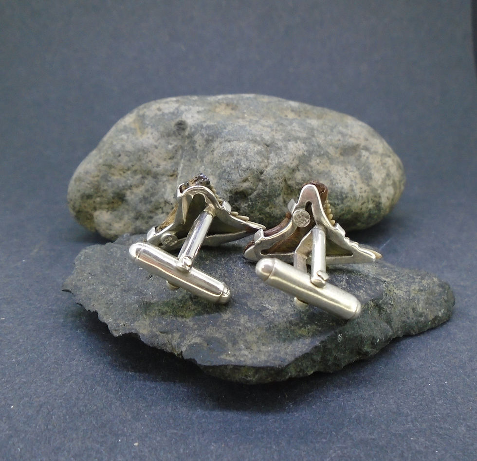 Thumbnail: Fossilised Shark Tooth Sterling Silver Cufflinks