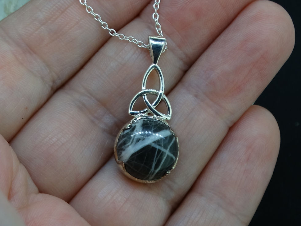 Ullapool Stone Sterling Silver Celtic Pendant on hand