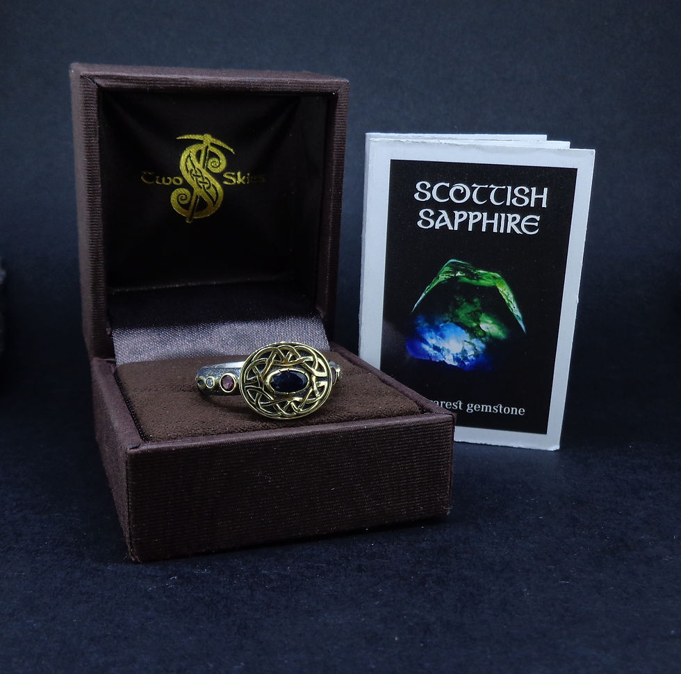 Thumbnail: 'Sæla' Scottish Sapphire, Garnet & Diamond Scottish Gold Sterling Silver Ring