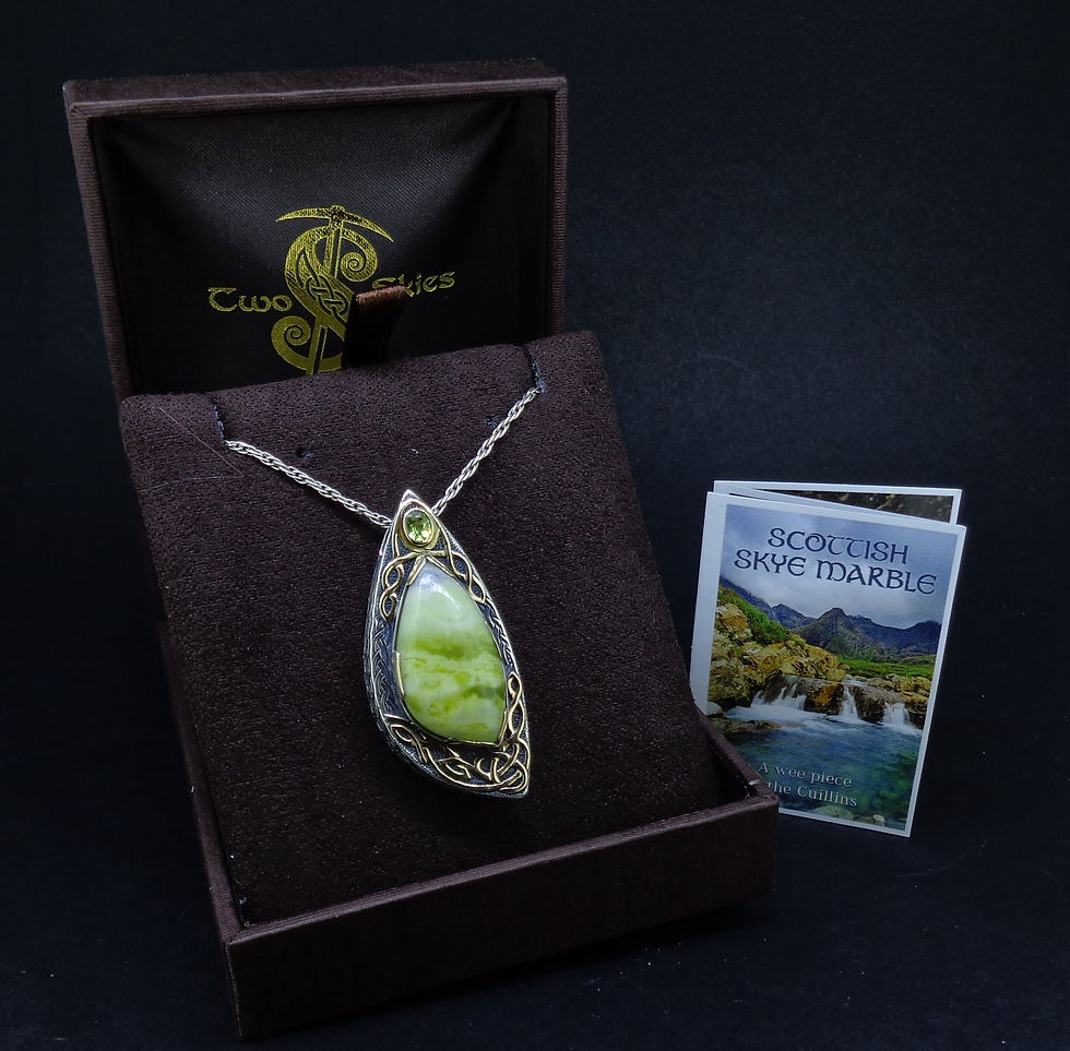 Thumbnail: 'Eilean Ceo' Skye Marble & Peridot, on a Scottish Gold & Sterling Silver Pendant