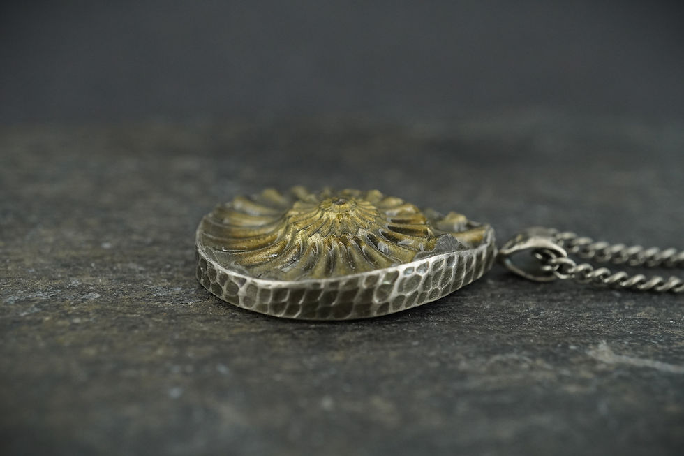 Thumbnail: Ammonite Fossil Negative Sterling Silver Hammered Pendant