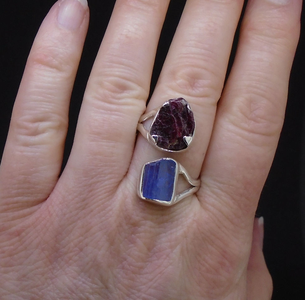 Thumbnail: Spessartine Garnet & Blue Kyanite Sterling Silver Adjustable Ring