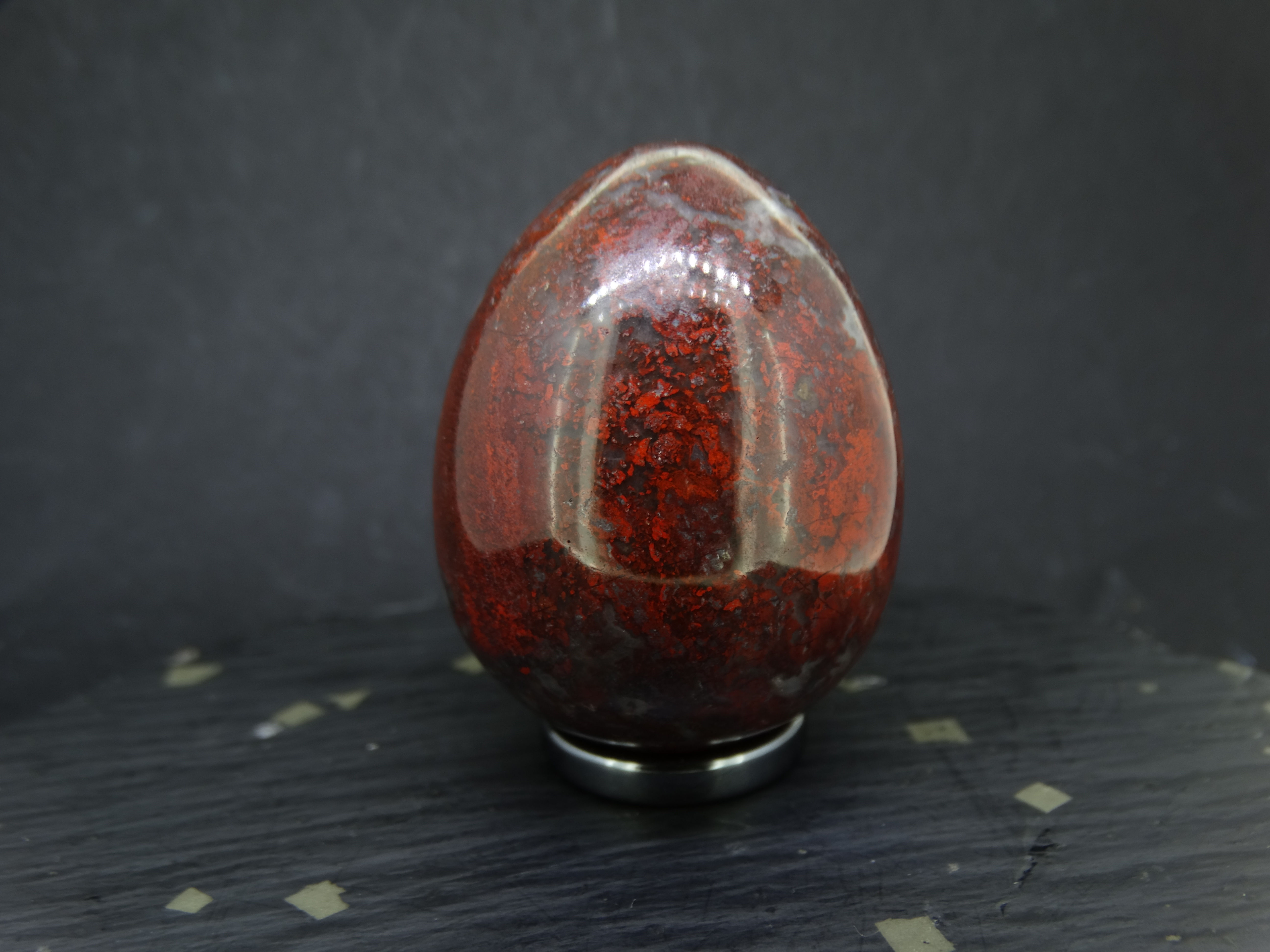 Scottish Red Jasper Ornamental Egg with Hematite Stand