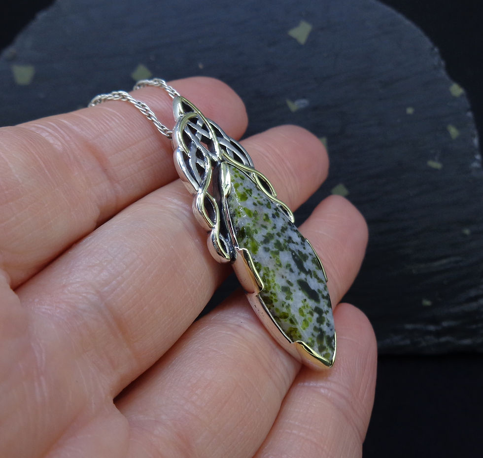 Thumbnail: 'Na Hearadh' Harris Serpentine on a Scottish Gold & Silver Pendant